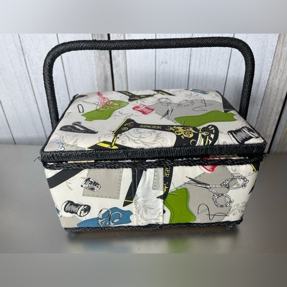 Vintage Style Style Singer Black Sewing Machine Fabric Padded Basket Box - Picture 3 of 10